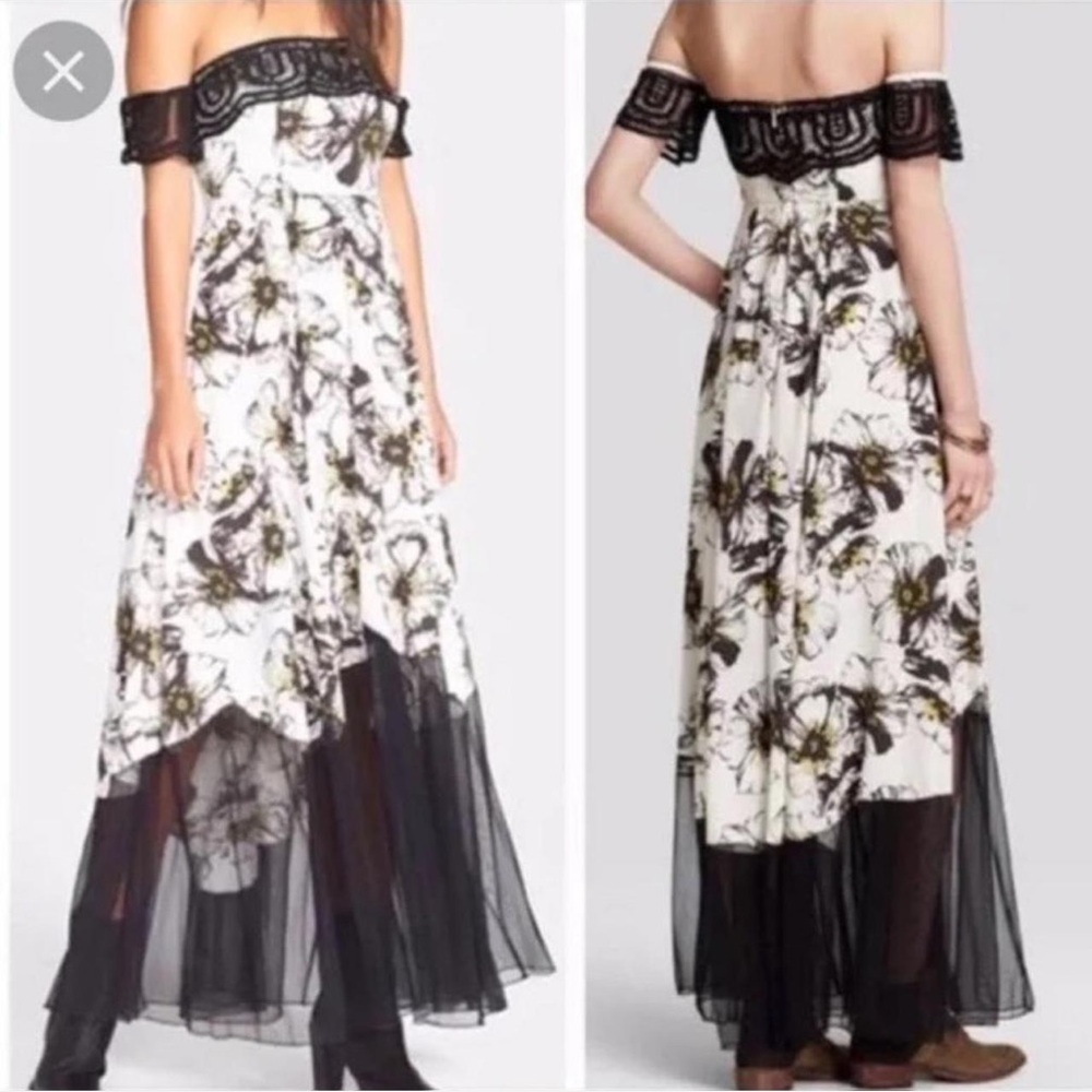 NWT Free People white/black hibiscus crochet lace with beaded accent